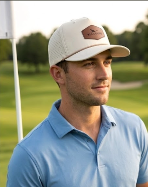 Tan Golf Hat- Leather Patch