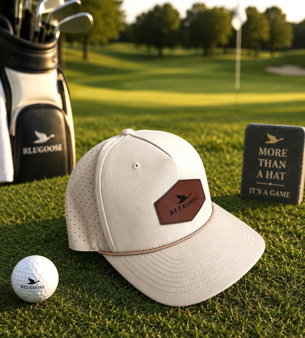 Tan Golf Hat- Leather Patch