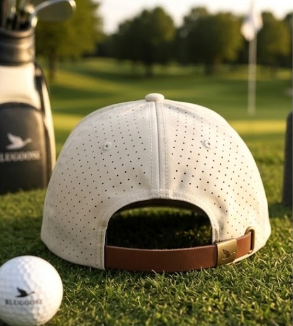 Tan Golf Hat- Leather Patch